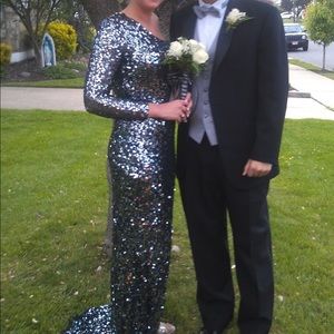 Macduggal gunmetal grey gown 10